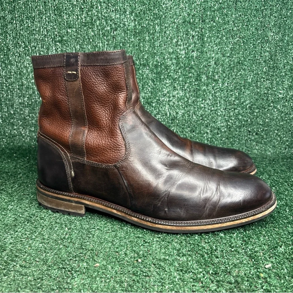 J&M 1850 Johnston & Murphy Brown Leather Shearling Zip Ankle Boot Mens Size 12 M